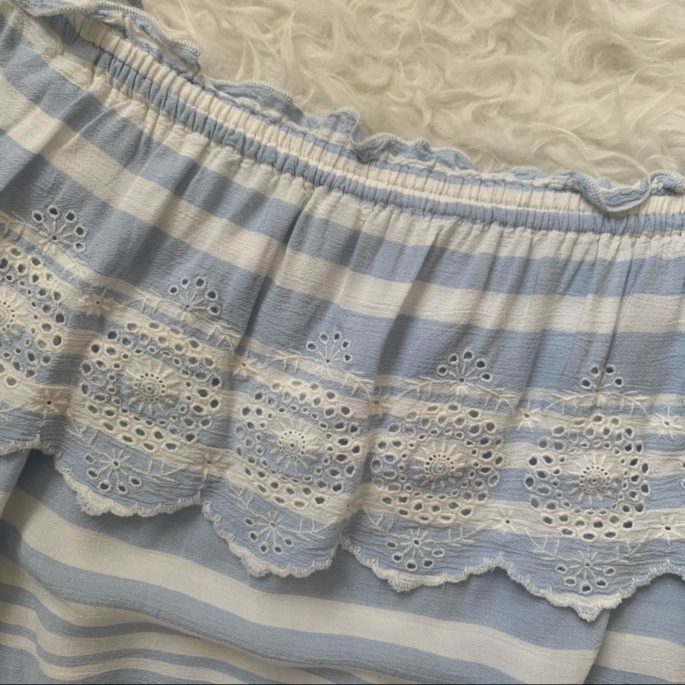 AEO off shoulder eyelet scallop ruffle blue stripe - Picture 12 of 15